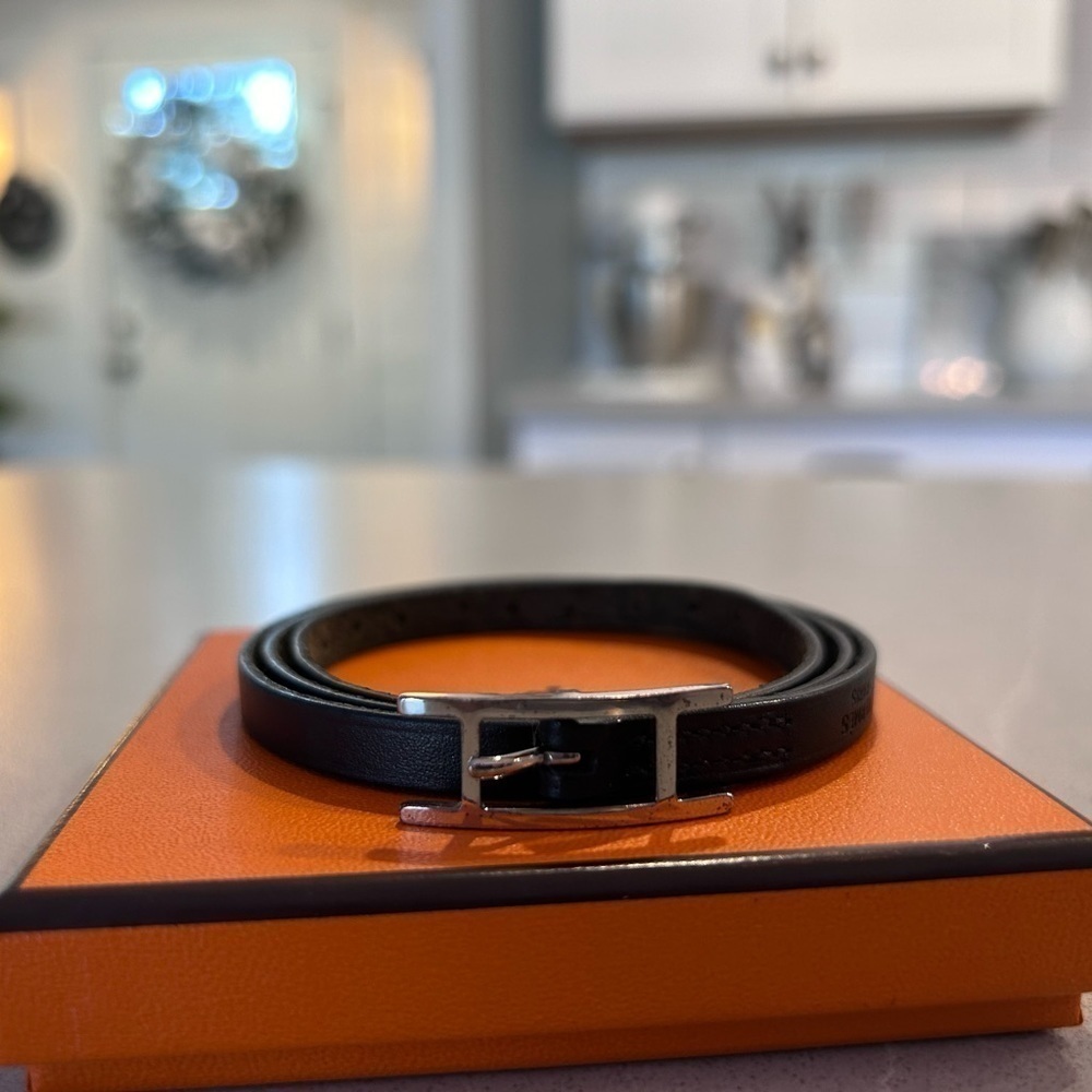 HERMES BLACK LEATHER WRAP BRACELET